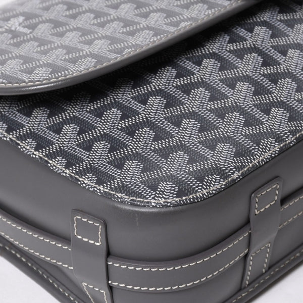 極美品 GOYARD ゴヤール ベルヴェデーレGM ショルダーバッグ グレー PVC レザー シルバー金具 ヘリンボーン柄 美品 中古 4a008421