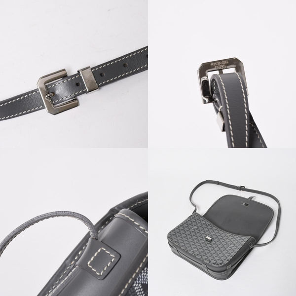 極美品 GOYARD ゴヤール ベルヴェデーレGM ショルダーバッグ グレー PVC レザー シルバー金具 ヘリンボーン柄 美品 中古 4a008421