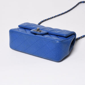 極美品 CHANEL シャネル ミニマトラッセ 20 チェーンショルダーバッグ 21番台 ココマーク キャビアスキン ブルー 中古 4a008327