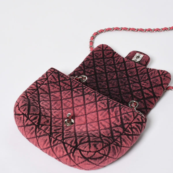 Very Good Condition CHANEL Chanel Matelasse 23cm Mini Shoulder Bag No. 29 Made in France Denim Pink Black Silver Hardware Used 4a008332