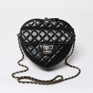 新品同様 CHANEL シャネル HEART BAG ハート チェーンショルダーバッグ AS5764 ランダム番台 ココマーク ラムスキン ブラック 中古 4a008591