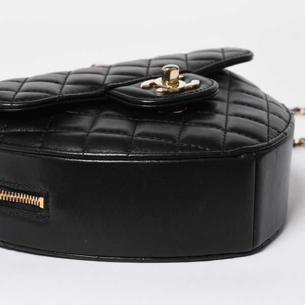 新品同様 CHANEL シャネル HEART BAG ハート チェーンショルダーバッグ AS5764 ランダム番台 ココマーク ラムスキン ブラック 中古 4a008591