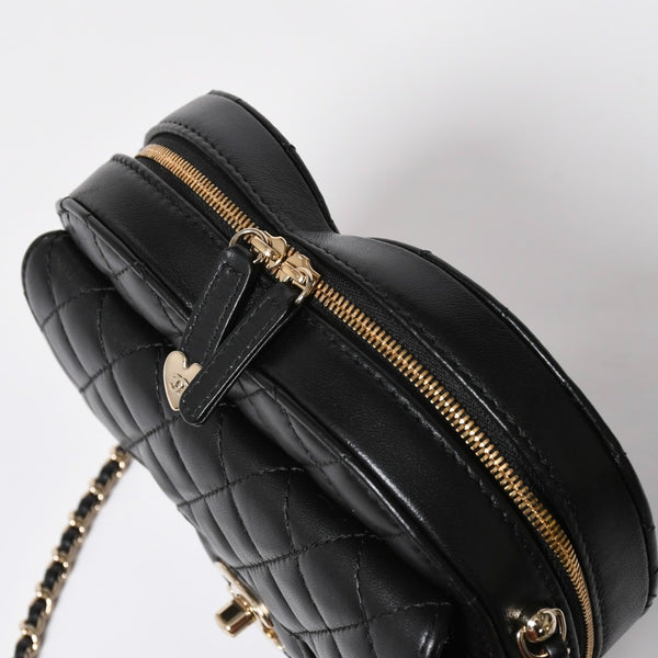 新品同様 CHANEL シャネル HEART BAG ハート チェーンショルダーバッグ AS5764 ランダム番台 ココマーク ラムスキン ブラック 中古 4a008591