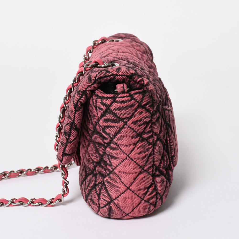 極美品 CHANEL シャネル マトラッセ 23cm ミニショルダーバッグ 29番台 フランス製 デニム ピンク ブラック シルバー金具 中古 4a008332