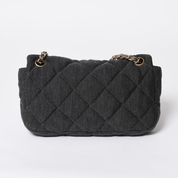 極美品 CHANEL シャネル マトラッセ25 Wチェーン Sフラップ ショルダーバッグ 11番台 ココマーク コットンジャージー グレー 中古 4a008347
