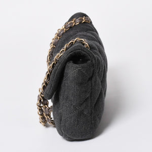 極美品 CHANEL シャネル マトラッセ25 Wチェーン Sフラップ ショルダーバッグ 11番台 ココマーク コットンジャージー グレー 中古 4a008347