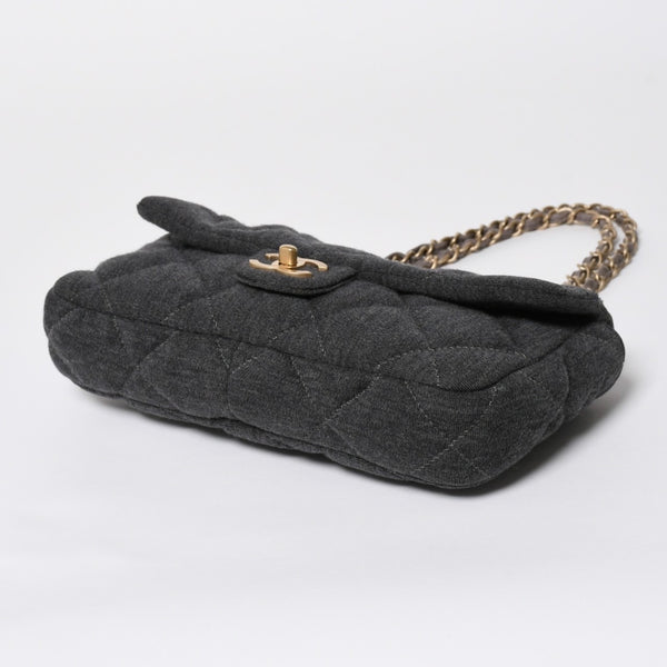 極美品 CHANEL シャネル マトラッセ25 Wチェーン Sフラップ ショルダーバッグ 11番台 ココマーク コットンジャージー グレー 中古 4a008347