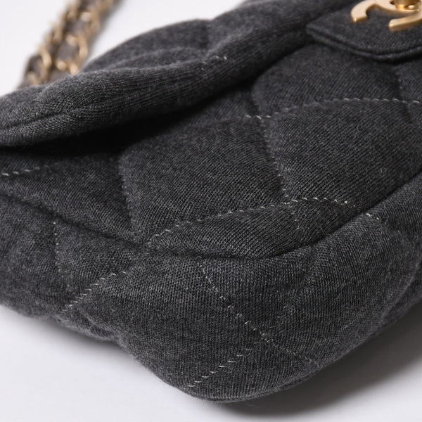 極美品 CHANEL シャネル マトラッセ25 Wチェーン Sフラップ ショルダーバッグ 11番台 ココマーク コットンジャージー グレー 中古 4a008347