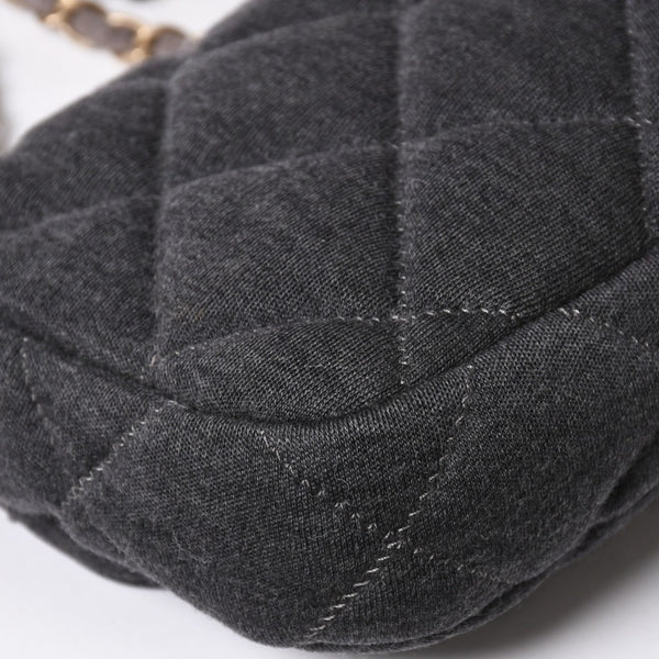 極美品 CHANEL シャネル マトラッセ25 Wチェーン Sフラップ ショルダーバッグ 11番台 ココマーク コットンジャージー グレー 中古 4a008347