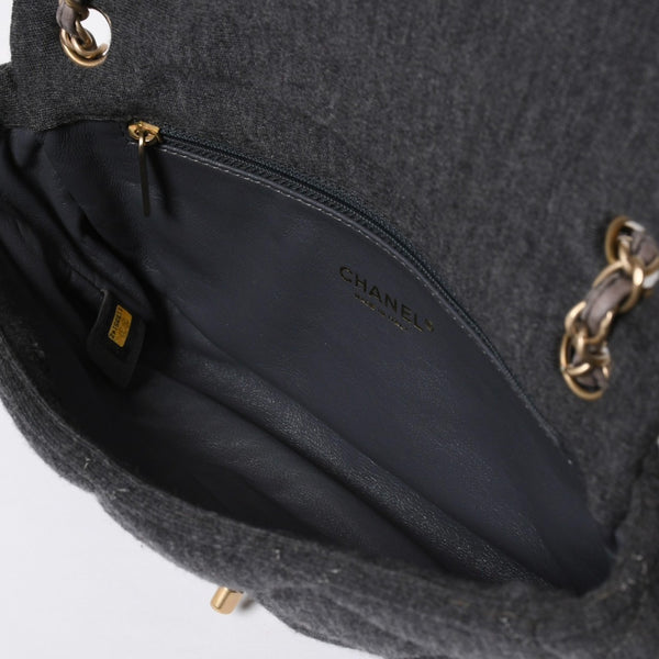 極美品 CHANEL シャネル マトラッセ25 Wチェーン Sフラップ ショルダーバッグ 11番台 ココマーク コットンジャージー グレー 中古 4a008347