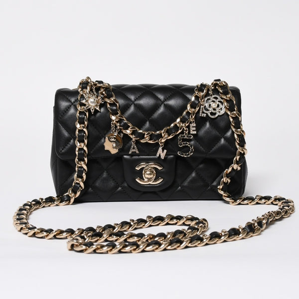 極美品 CHANEL シャネル ミニマトラッセ 20 Sフラップ Sチェーンショルダーバッグ AS2326 30番台 ココマーク ラムスキン ブラック 中古 4a008337