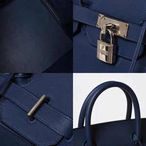 Very good condition HERMES Haut a Courroies Haut a Courroies 40 handbag Blue Saphir Togo silver hardware U stamp Used 4a008605