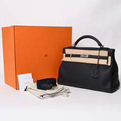 Like new HERMES Maxi Kelly 42 Maxi Kelly 42 handbag B stamp Togo GRIS MISTY navy SV metal fittings inner stitching used 4a008343