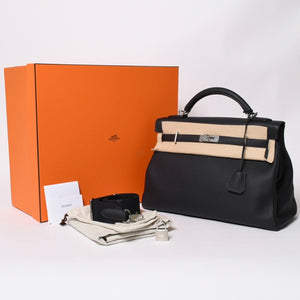 Like new HERMES Maxi Kelly 42 Maxi Kelly 42 handbag B stamp Togo GRIS MISTY navy SV metal fittings inner stitching used 4a008343