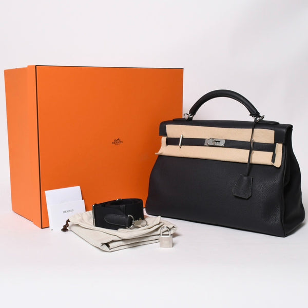 Like new HERMES Maxi Kelly 42 Maxi Kelly 42 handbag B stamp Togo GRIS MISTY navy SV metal fittings inner stitching used 4a008343