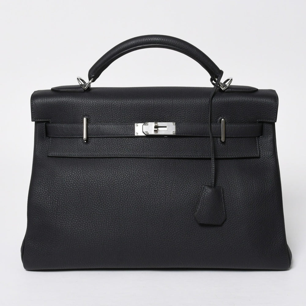 新品同様 HERMES エルメス Maxi Kelly 42 マキシケリー 42 ハンドバッグ B刻印 トゴ GRIS MISTY グリミスティ ネイビー SV金具 内縫い 中古 4a008343