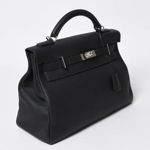 Like new HERMES Maxi Kelly 42 Maxi Kelly 42 handbag B stamp Togo GRIS MISTY navy SV metal fittings inner stitching used 4a008343