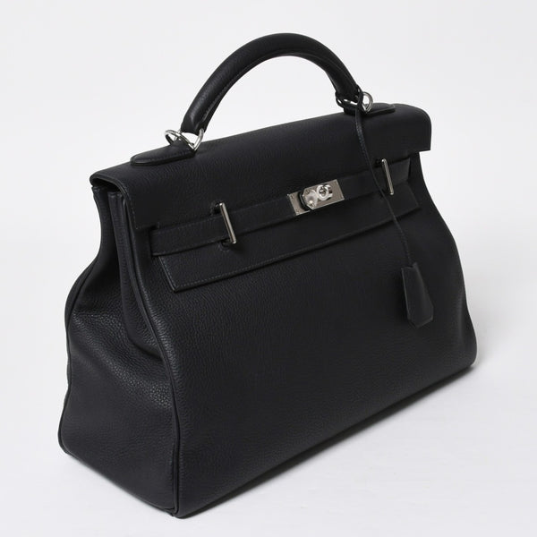 Like new HERMES Maxi Kelly 42 Maxi Kelly 42 handbag B stamp Togo GRIS MISTY navy SV metal fittings inner stitching used 4a008343