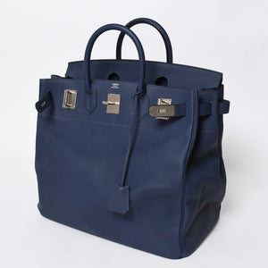 Very good condition HERMES Haut a Courroies Haut a Courroies 40 handbag Blue Saphir Togo silver hardware U stamp Used 4a008605