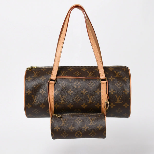 新品同様 LOUIS VUITTON ルイヴィトン パピヨン30 ハンドバッグ M51385 筒型 モノグラム PVC レザー ブラウン 中古 4a008344