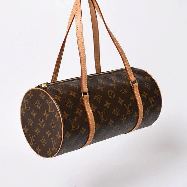 新品同様 LOUIS VUITTON ルイヴィトン パピヨン30 ハンドバッグ M51385 筒型 モノグラム PVC レザー ブラウン 中古 4a008344