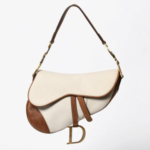 Very Good Condition Christian Dior Saddle Bag Trench Beige Marron Bobby Brown Gold Hardware RU 1002 Used 4a008348