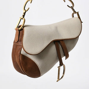 Very Good Condition Christian Dior Saddle Bag Trench Beige Marron Bobby Brown Gold Hardware RU 1002 Used 4a008348
