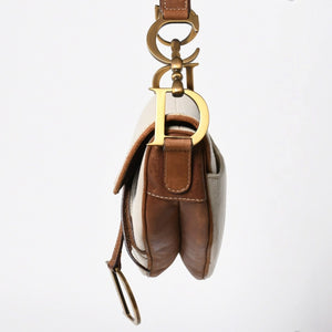 Very Good Condition Christian Dior Saddle Bag Trench Beige Marron Bobby Brown Gold Hardware RU 1002 Used 4a008348