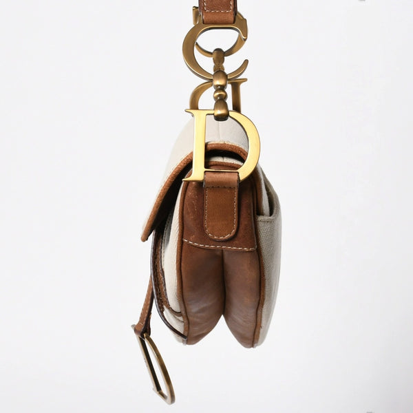 Very Good Condition Christian Dior Saddle Bag Trench Beige Marron Bobby Brown Gold Hardware RU 1002 Used 4a008348