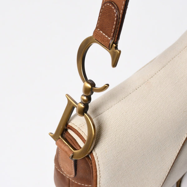 Very Good Condition Christian Dior Saddle Bag Trench Beige Marron Bobby Brown Gold Hardware RU 1002 Used 4a008348