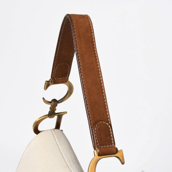 Very Good Condition Christian Dior Saddle Bag Trench Beige Marron Bobby Brown Gold Hardware RU 1002 Used 4a008348