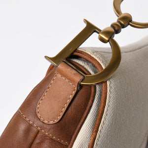 Very Good Condition Christian Dior Saddle Bag Trench Beige Marron Bobby Brown Gold Hardware RU 1002 Used 4a008348