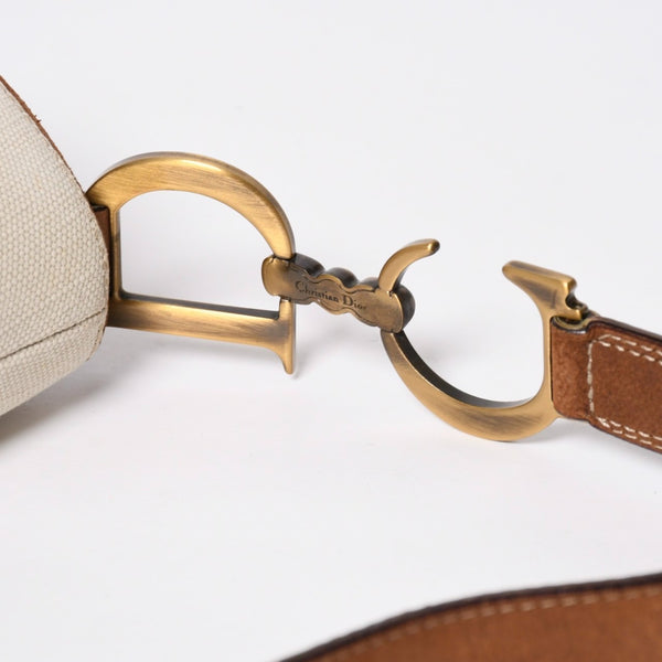 Very Good Condition Christian Dior Saddle Bag Trench Beige Marron Bobby Brown Gold Hardware RU 1002 Used 4a008348