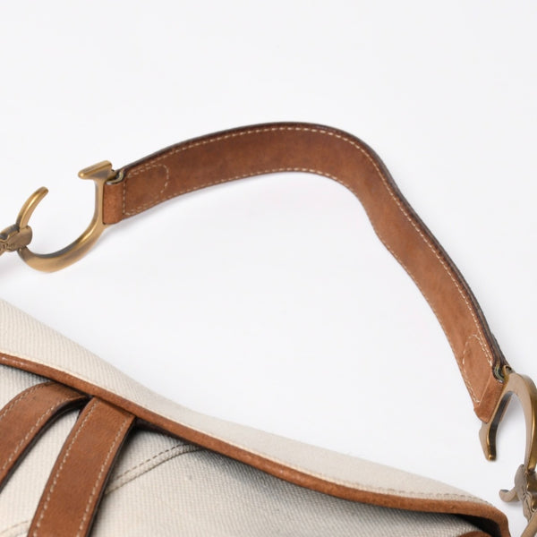 Very Good Condition Christian Dior Saddle Bag Trench Beige Marron Bobby Brown Gold Hardware RU 1002 Used 4a008348