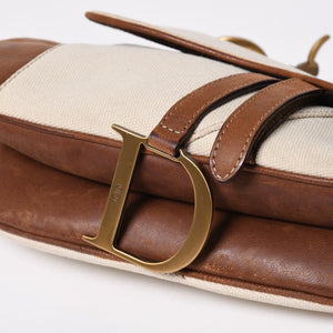Very Good Condition Christian Dior Saddle Bag Trench Beige Marron Bobby Brown Gold Hardware RU 1002 Used 4a008348