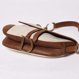 Very Good Condition Christian Dior Saddle Bag Trench Beige Marron Bobby Brown Gold Hardware RU 1002 Used 4a008348