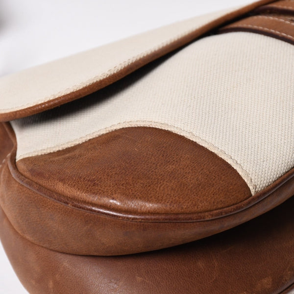 Very Good Condition Christian Dior Saddle Bag Trench Beige Marron Bobby Brown Gold Hardware RU 1002 Used 4a008348