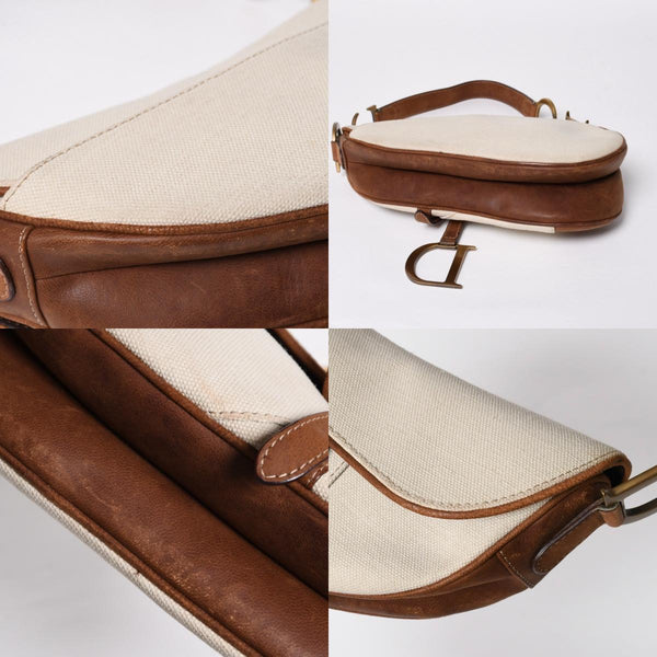 Very Good Condition Christian Dior Saddle Bag Trench Beige Marron Bobby Brown Gold Hardware RU 1002 Used 4a008348