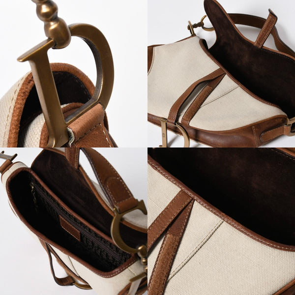 Very Good Condition Christian Dior Saddle Bag Trench Beige Marron Bobby Brown Gold Hardware RU 1002 Used 4a008348