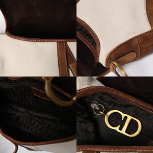 Very Good Condition Christian Dior Saddle Bag Trench Beige Marron Bobby Brown Gold Hardware RU 1002 Used 4a008348