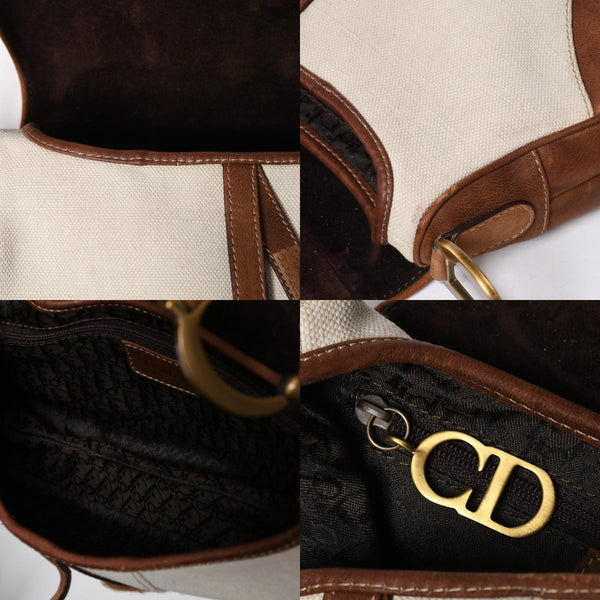 Very Good Condition Christian Dior Saddle Bag Trench Beige Marron Bobby Brown Gold Hardware RU 1002 Used 4a008348