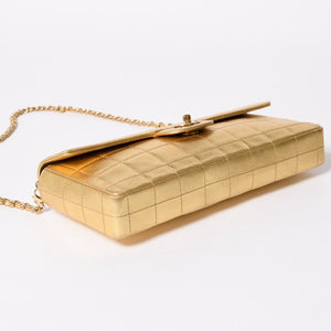 極美品 CHANEL シャネル チョコバー イーストウエスト チェーン ショルダーバッグ ラムスキン ゴールド ゴールド レディース 7番台 中古 4a008323