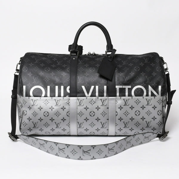 極美品 LOUIS VUITTON ルイヴィトン ボストンバッグ ハンドバッグ キーポルバンドリエール50 M43817 モノグラムエクリプス スピリット ブラック シルバー金具 2WAY 中古 4a008423