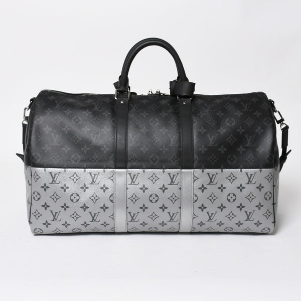 極美品 LOUIS VUITTON ルイヴィトン ボストンバッグ ハンドバッグ キーポルバンドリエール50 M43817 モノグラムエクリプス スピリット ブラック シルバー金具 2WAY 中古 4a008423
