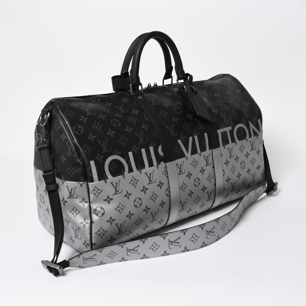 極美品 LOUIS VUITTON ルイヴィトン ボストンバッグ ハンドバッグ キーポルバンドリエール50 M43817 モノグラムエクリプス スピリット ブラック シルバー金具 2WAY 中古 4a008423