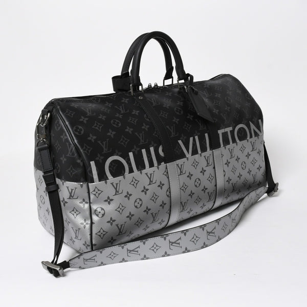 極美品 LOUIS VUITTON ルイヴィトン ボストンバッグ ハンドバッグ キーポルバンドリエール50 M43817 モノグラムエクリプス スピリット ブラック シルバー金具 2WAY 中古 4a008423