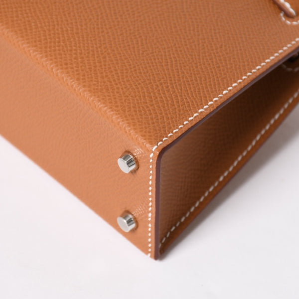 新品未使用品 HERMES エルメス ミニケリー2 Mini Kelly2 G刻印 ミニハンドバッグ ゴールド シルバー金具 外縫い 2WAY 中古 4a008359