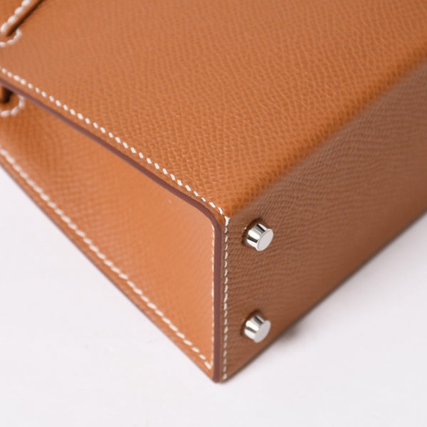 新品未使用品 HERMES エルメス ミニケリー2 Mini Kelly2 G刻印 ミニハンドバッグ ゴールド シルバー金具 外縫い 2WAY 中古 4a008359