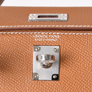 新品未使用品 HERMES エルメス ミニケリー2 Mini Kelly2 G刻印 ミニハンドバッグ ゴールド シルバー金具 外縫い 2WAY 中古 4a008359