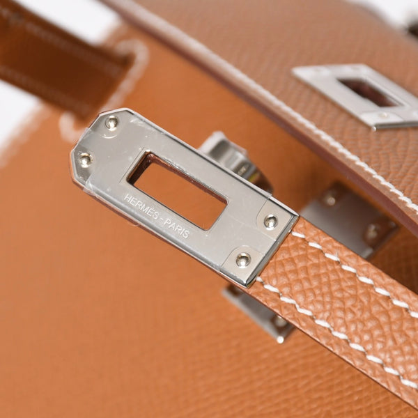 新品未使用品 HERMES エルメス ミニケリー2 Mini Kelly2 G刻印 ミニハンドバッグ ゴールド シルバー金具 外縫い 2WAY 中古 4a008359